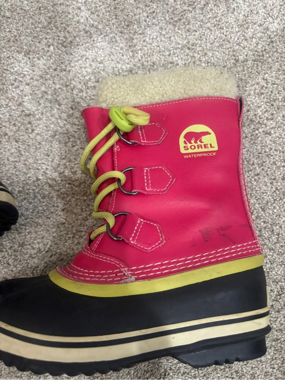 Sorel Girls Yoot Pac Hot Pink/Lime Snow Winter Boots Size 1